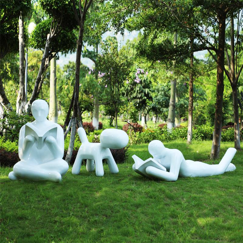 戶外抽象人物玻璃鋼看書閱讀者校園文化雕塑園林景觀小品裝飾擺件